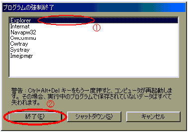 強制終了ウィンドウ