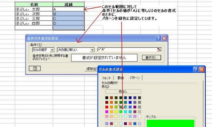 条件付書式の設定例