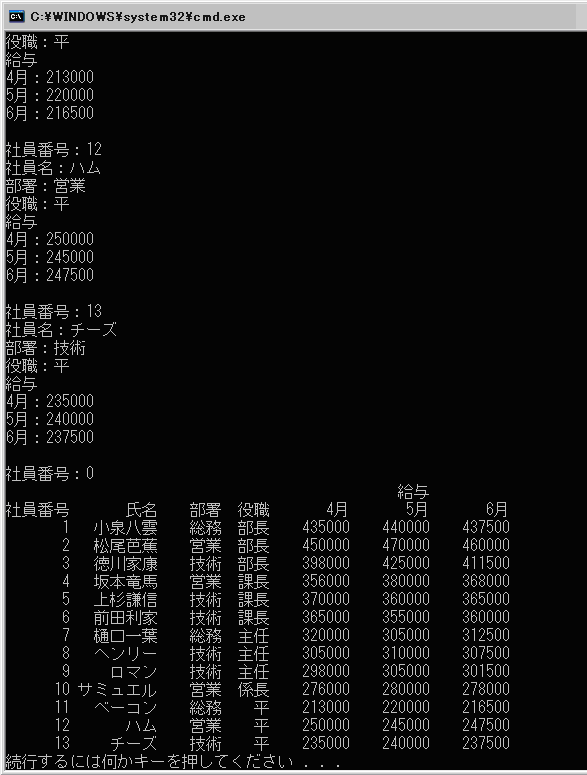 社員情報の入力と表示